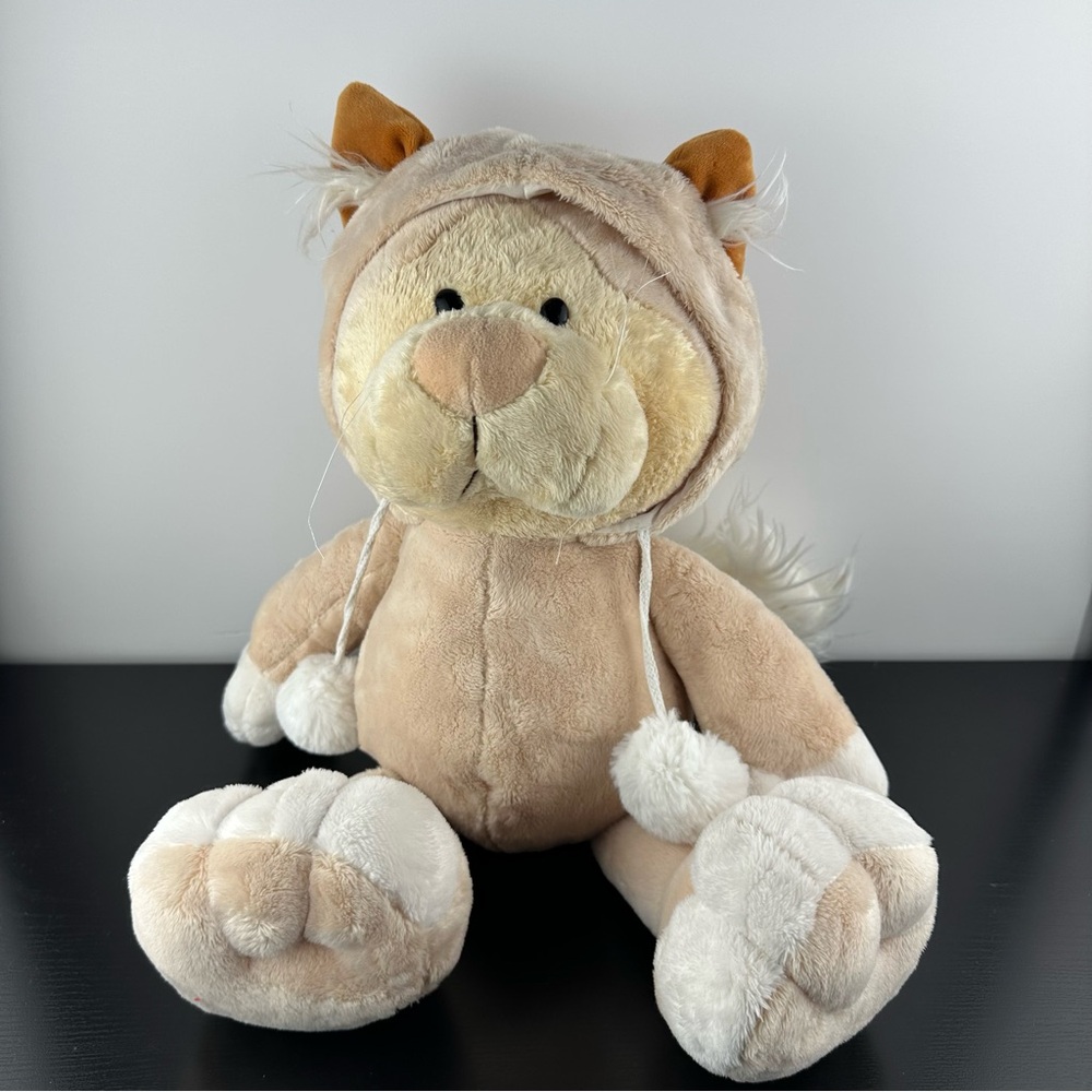 NICI Snow Cat Hood Hoodie Plush Stuffed Animal 18” White Cream Hat 2008